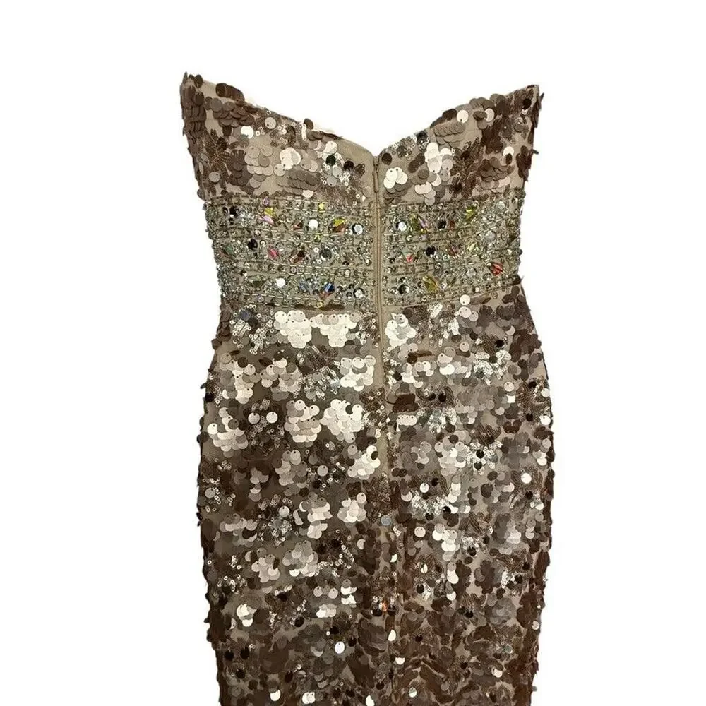 Night Moves Light Gold All Over Sequin Beaded Strapless Formal 6755 Dress Gown 4 - Picture 13 of 16